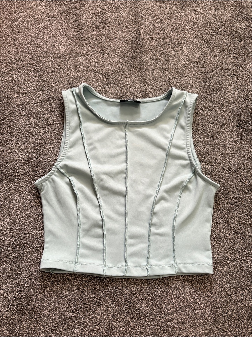 White Fox Women's Mint Green Sleeveless Seam-Detail Crop Top